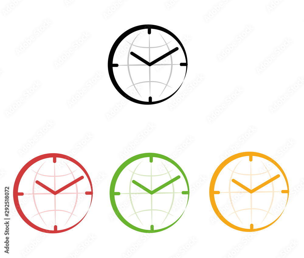 Clock icon on a globe background isolated on white background. Vector illustration EPS 10 Clock icon on a globe background isolated on white background. Vector illustration EPS 10