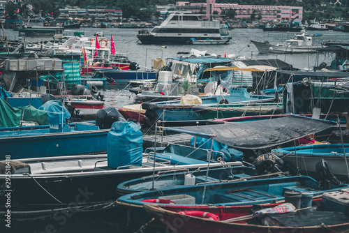 Traditional chinese fishmen ship parking on Cheung Chau port photo