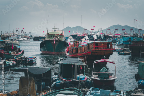 Traditional chinese fishmen ship parking on Cheung Chau port photo