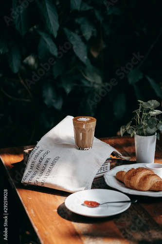breakfast with coffee and croissant