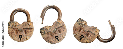 Old padlocks on white background photo