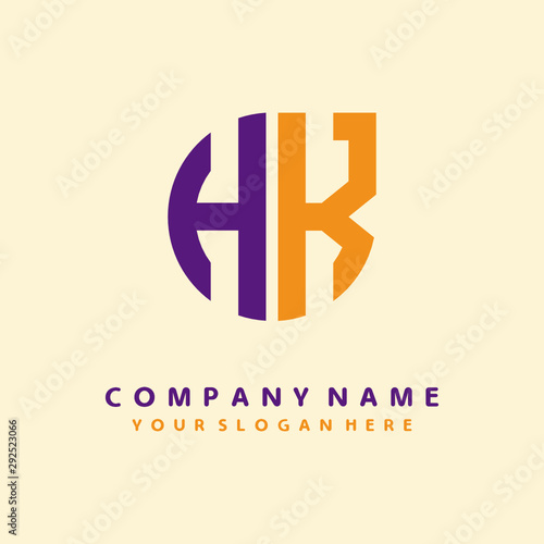 initial letter HK logo purple, orange. Monogram Vector Logo