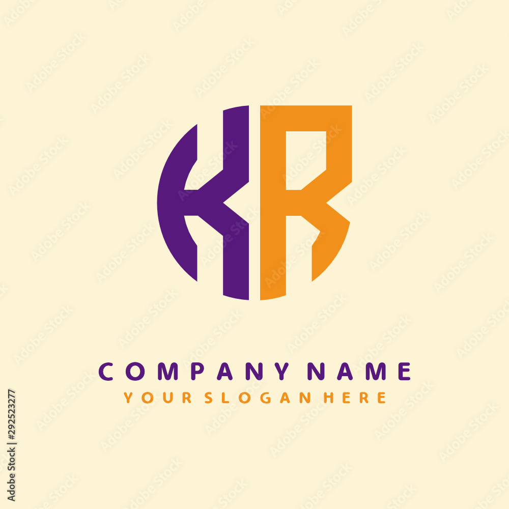 Obraz premium initial letter KR logo purple, orange. Monogram Vector Logo