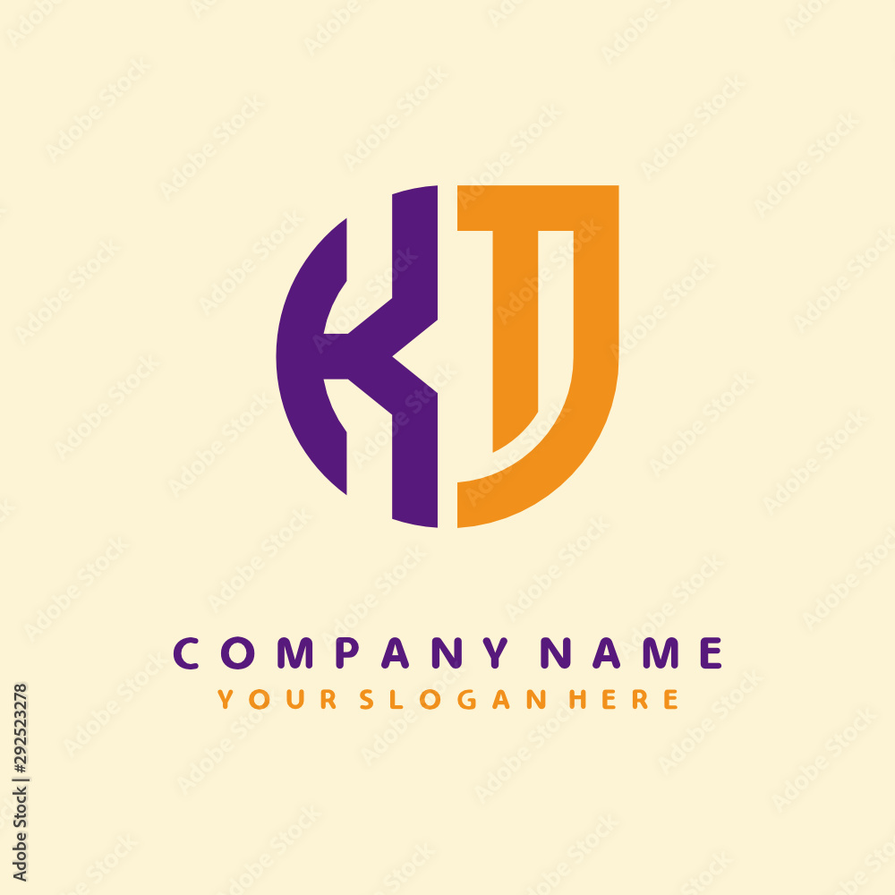 Obraz premium initial letter KT logo purple, orange. Monogram Vector Logo