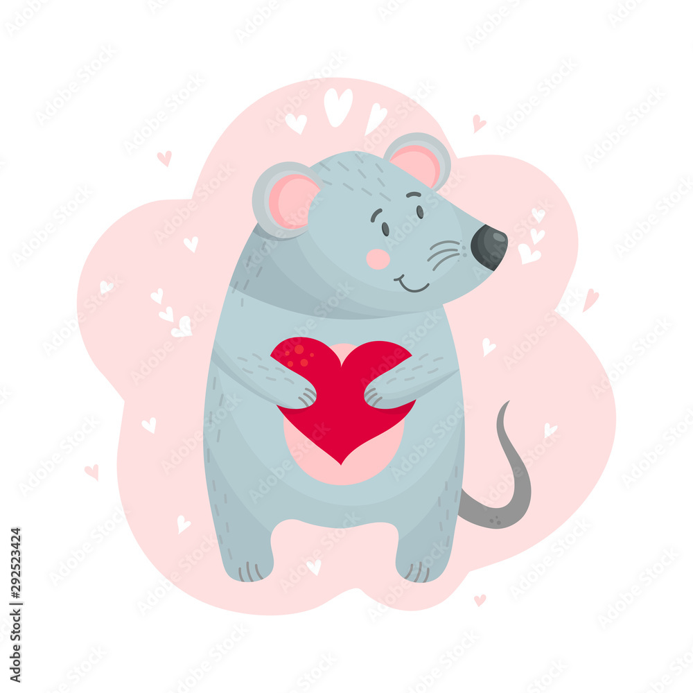 Cute mouse with heart in paws Cute mouse with heart in paws