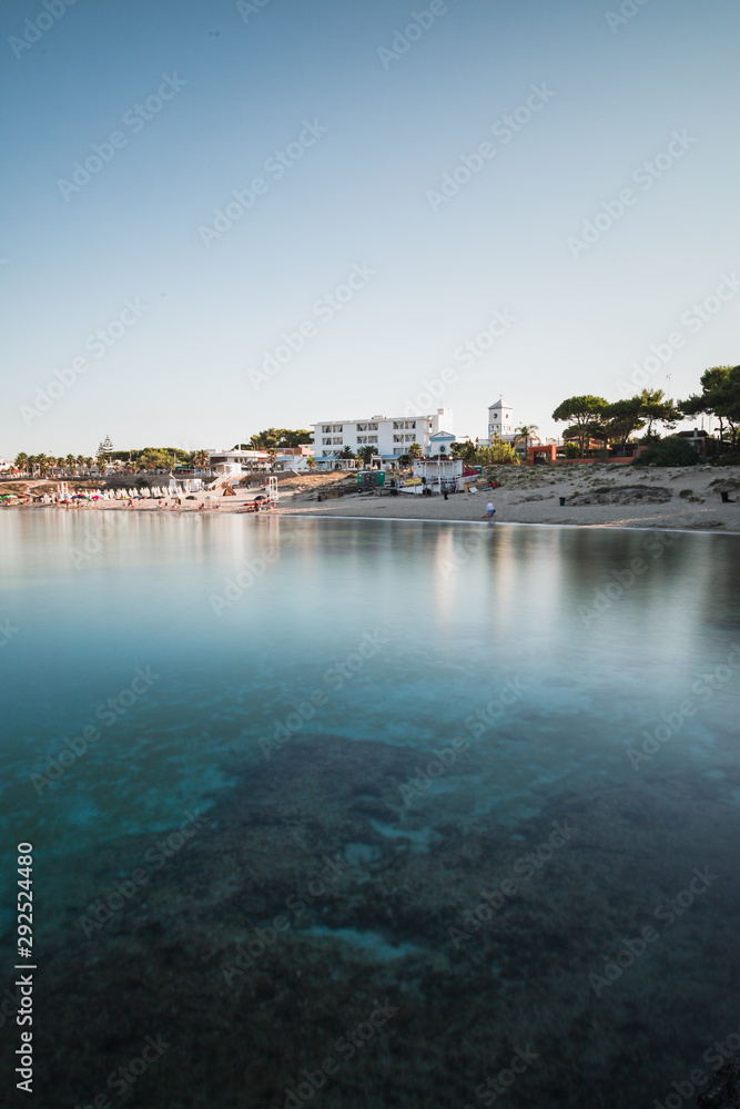 Monatedarena, Italy - August 2019: Montedarena beach, in Puglia, on a morning in August