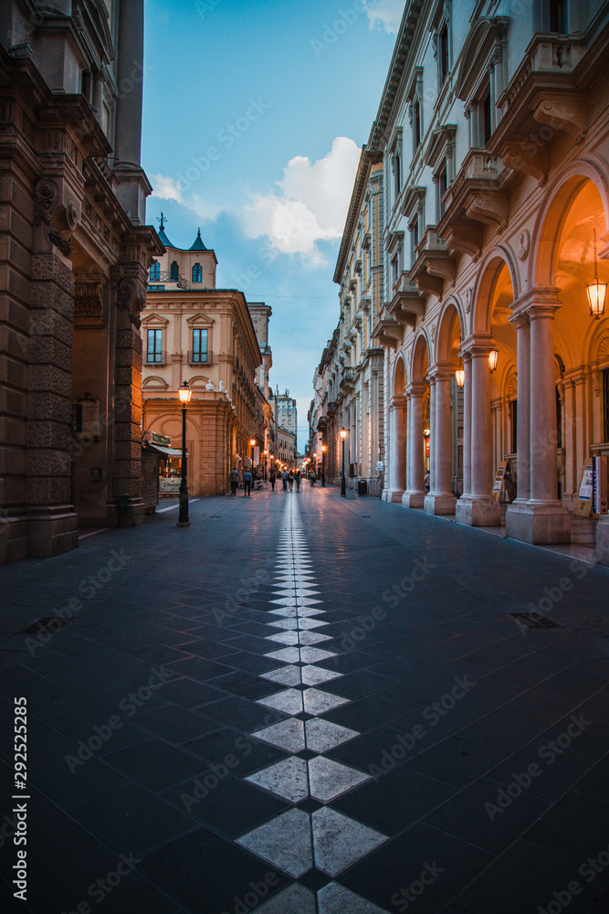 Chieti, Italy - August 2019: Historic center of Chieti, in Abruzzo during the blue hour