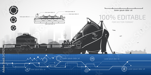 Liquefied gas terminal and tanker on the pier.