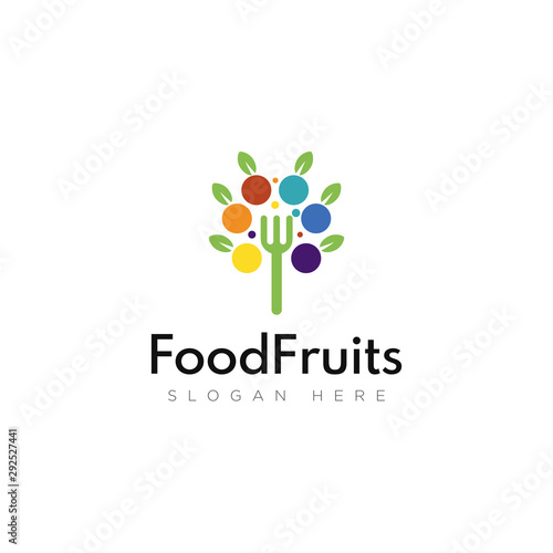 creative logo food fruits, with fork and simple fruits vector
