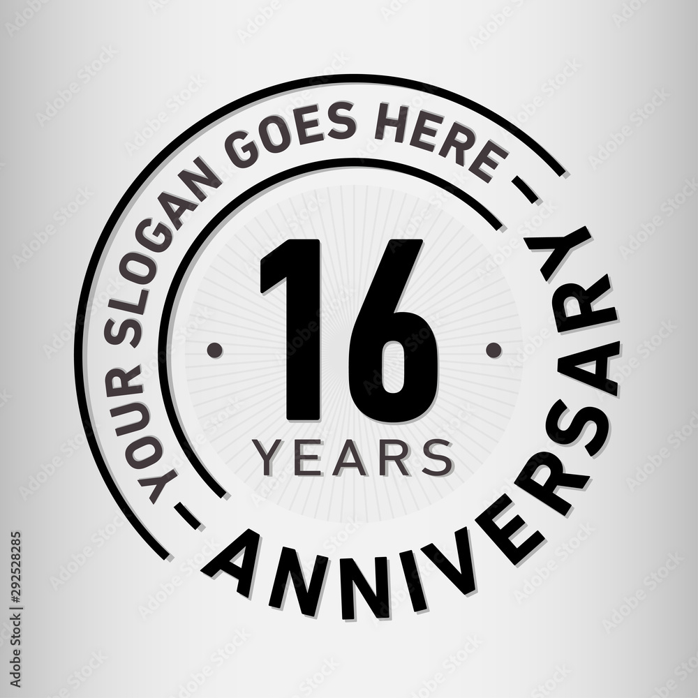 16 years anniversary logo template. Sixteen years celebrating logotype. Vector and illustration.