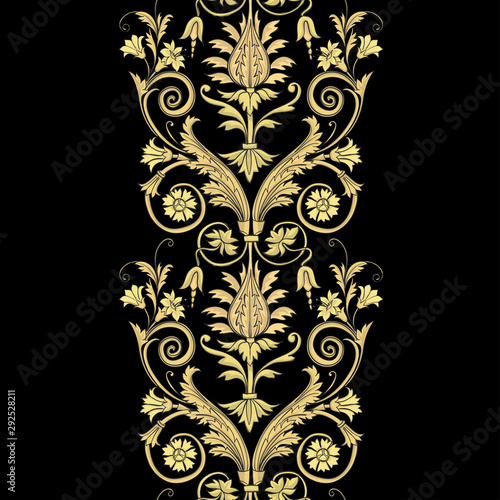 Design element of flowers. Baroque ornament. Golden leaves and flowers. Vector print. photo