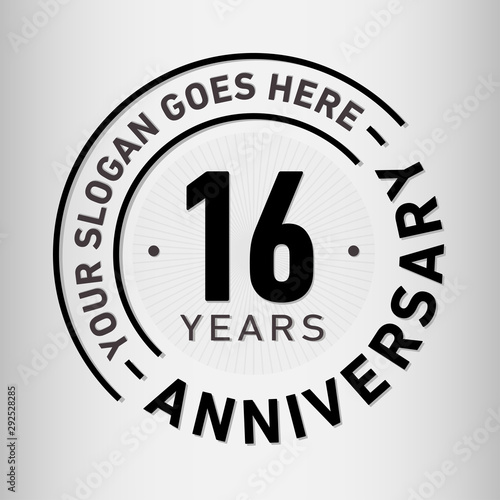 16 years anniversary logo template. Sixteen years celebrating logotype. Vector and illustration.
