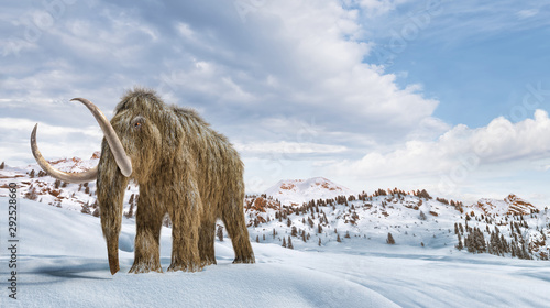Canvastavla Woolly mammoth scene in environment with snow