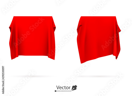 Red cloth covered unknown object, award. Drapery fabric.