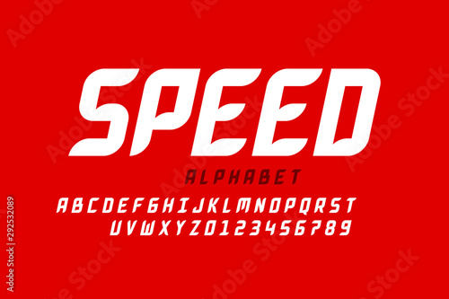 Speed style sport font, alphabet letters and numbers
