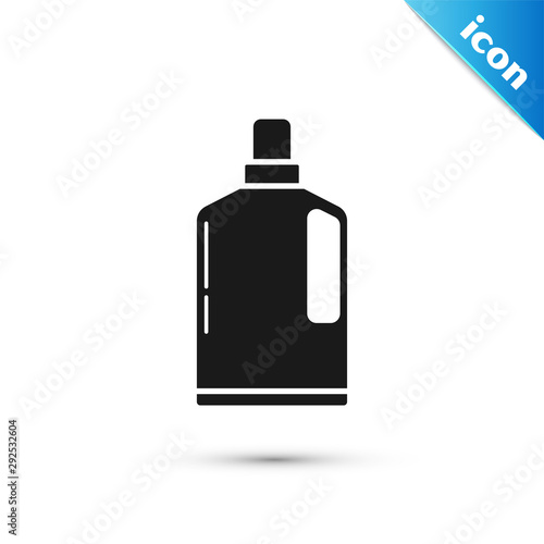Black Plastic bottle for liquid laundry detergent, bleach, dishwashing liquid or another cleaning agent icon isolated on white background. Vector Illustration