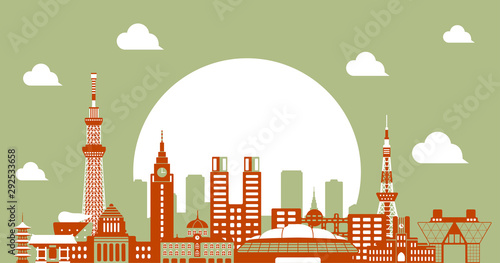 Photography Tokyo skyline flat vector illustration