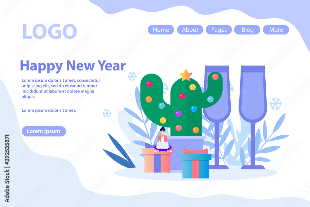 Naklejka premium New Year celebrating, Christmas greeting, decorated cactus.Flat vector illustration isolated on white background. Can use for web banner, infographics, web page.