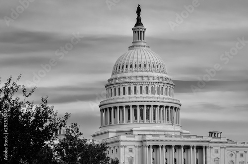 United States Capitol Dome in cloudy day - Black and white - Washington D.C. United States of America