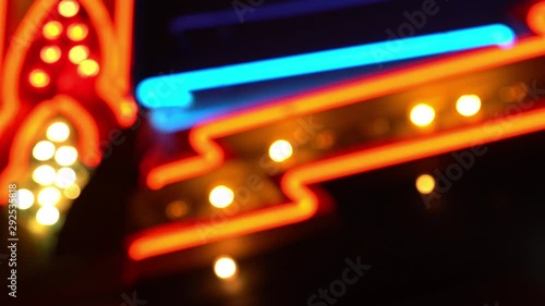 Neon Lights On Hollywood Blvd Out Of Focus California USA