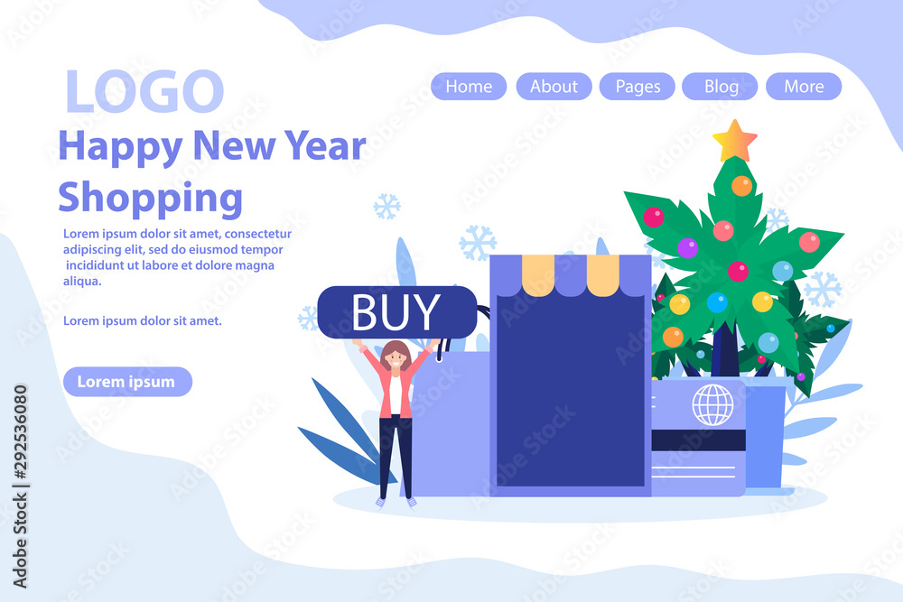New Year, Christmas shopping.Christmas sale and offers.Flat vector illustration isolated on white background. Can use for web banner, infographics, web page.