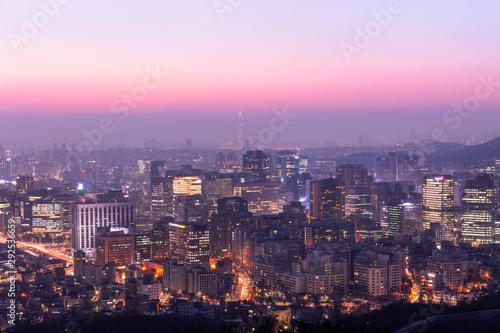 Sunrise  View of Seoul  with Lotte World Mall South Korea. © kampon