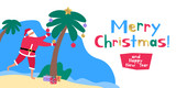 santa claus decorate christmas palm tree on the tropical beach