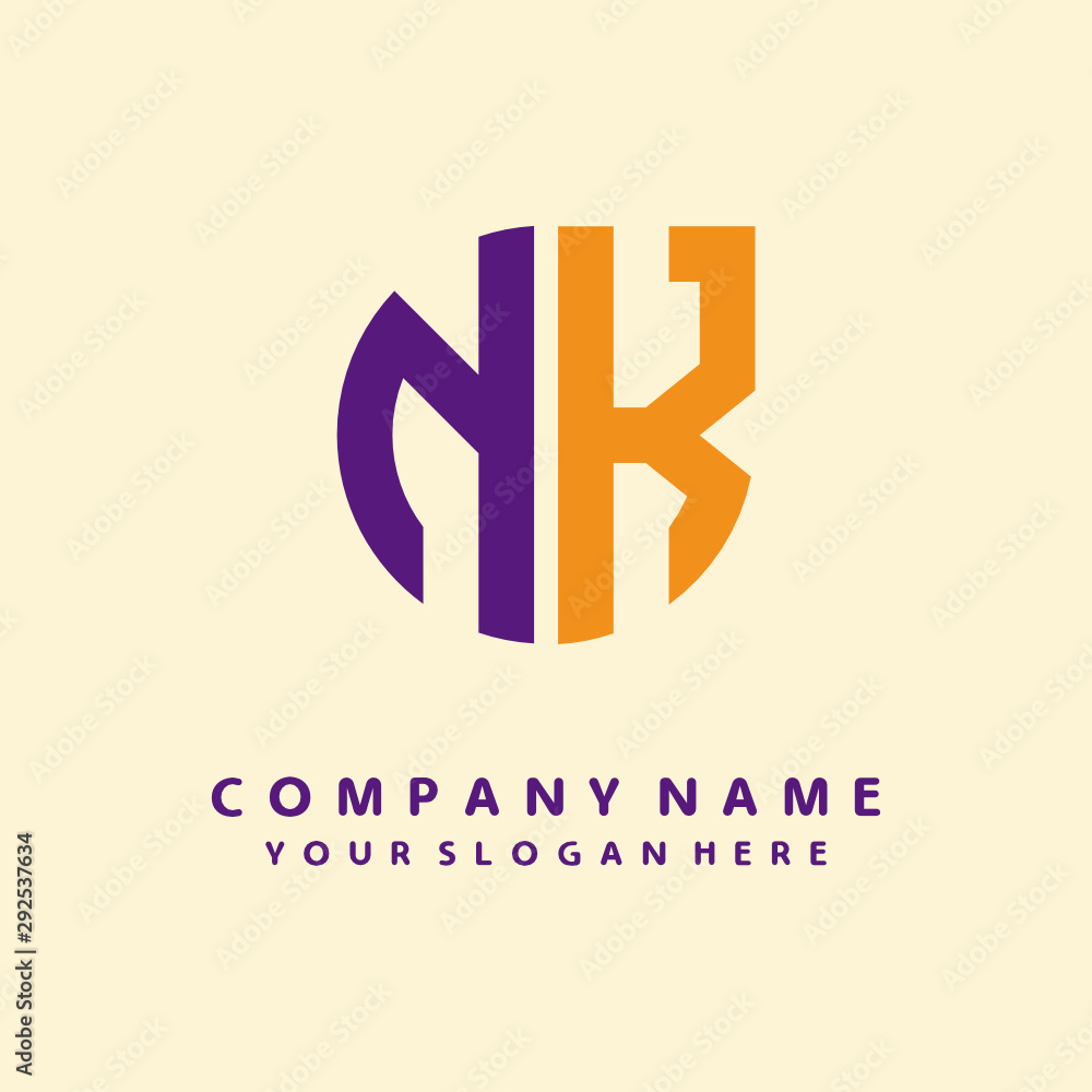 Obraz premium initial letter NK logo purple, orange. Monogram Vector Logo