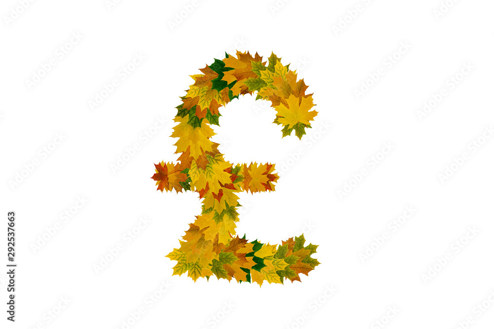 Pound sign from green, yellow and orange autumn maple leaves isolated on white background Pound sign from green, yellow and orange autumn maple leaves isolated on white background