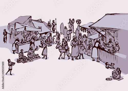 Old eastern market. Vector drawing