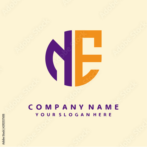 initial letter NE logo purple, orange. Monogram Vector Logo