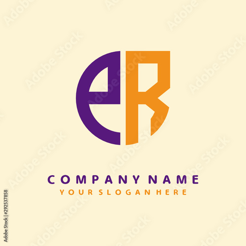 initial letter PR logo purple, orange. Monogram Vector Logo