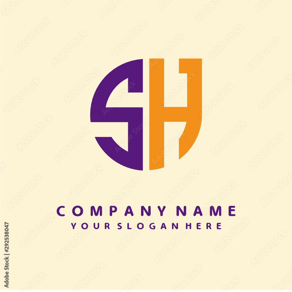 initial letter SH logo purple, orange. Monogram Vector Logo initial letter SH logo purple, orange. Monogram Vector Logo