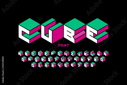 Isometric style font design, alphabet letters and numbers