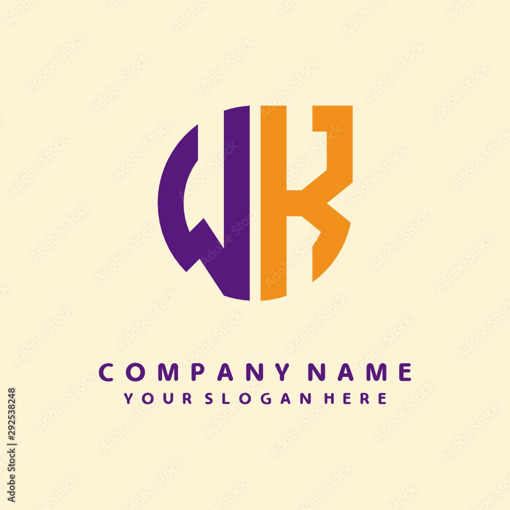 Obraz premium initial letter WK logo purple, orange. Monogram Vector Logo
