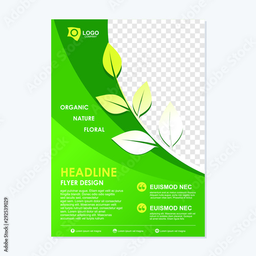 Eco Organic Flyer template with space of shilhuette of leaf for place your image photo