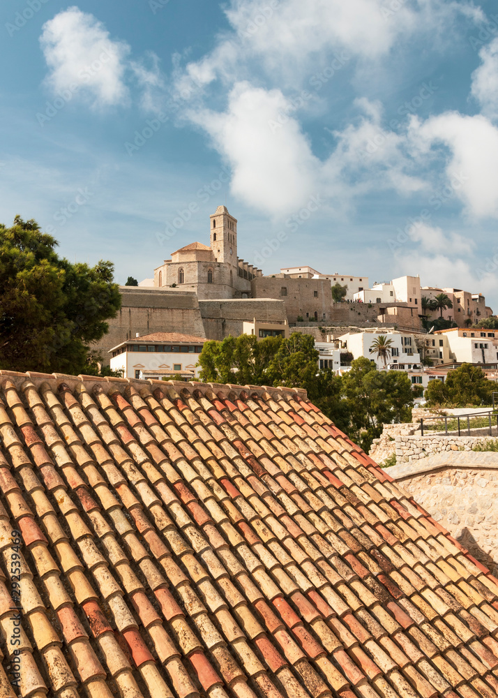 A view of the walled city Ibiza Town, Ibiza Cathedral of Our Lady of the Snows