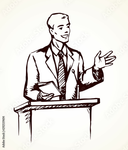 Speaker at podium. Vector drawing