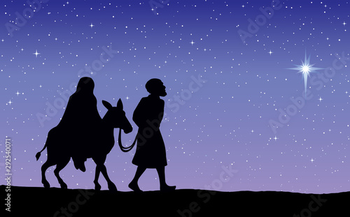 Joseph Mary go to Bethlehem. Vector drawing