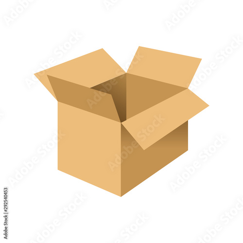 Open cardboard box isolated on white background. Vector illustration