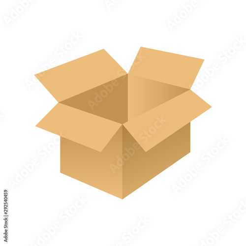 Open cardboard box isolated on white background. Vector illustration