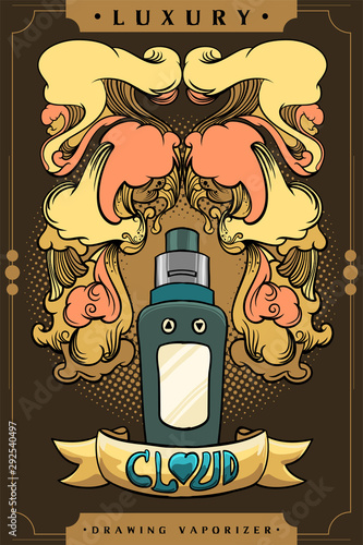 Vintage drawing vector art of Vaporizer, retro colors by golden scheme. Adaptive with comic style and divide by layers. Designing for tattoo, t-shirt and vaporizer.
