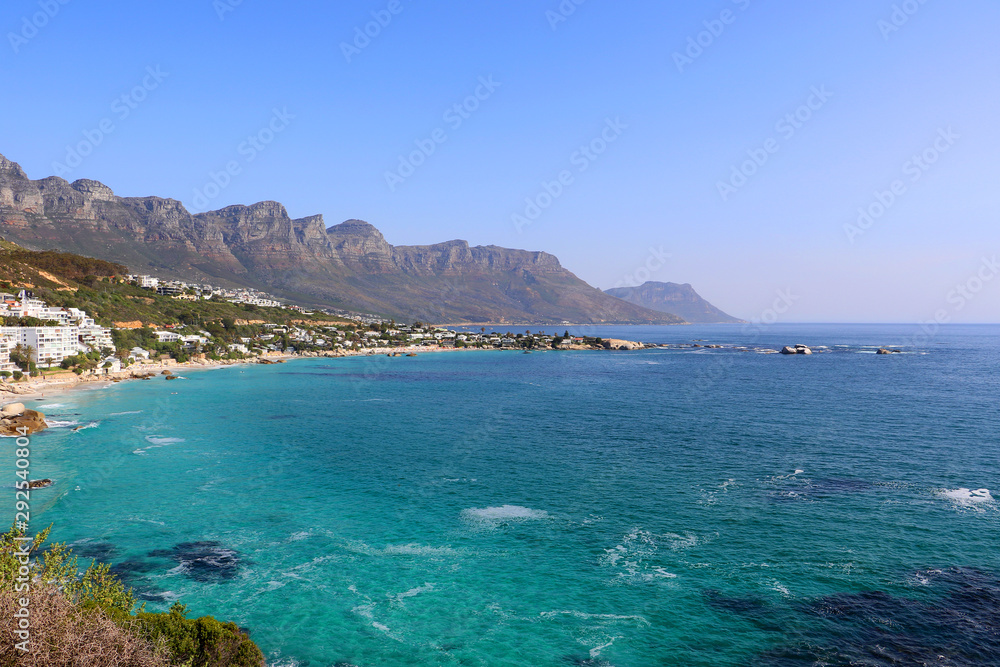 Beautiful Camps Bay beach, Cape Peninsula, Cape Town, over looking the blue Atlantic ocean Beautiful Camps Bay beach, Cape Peninsula, Cape Town, over looking the blue Atlantic ocean
