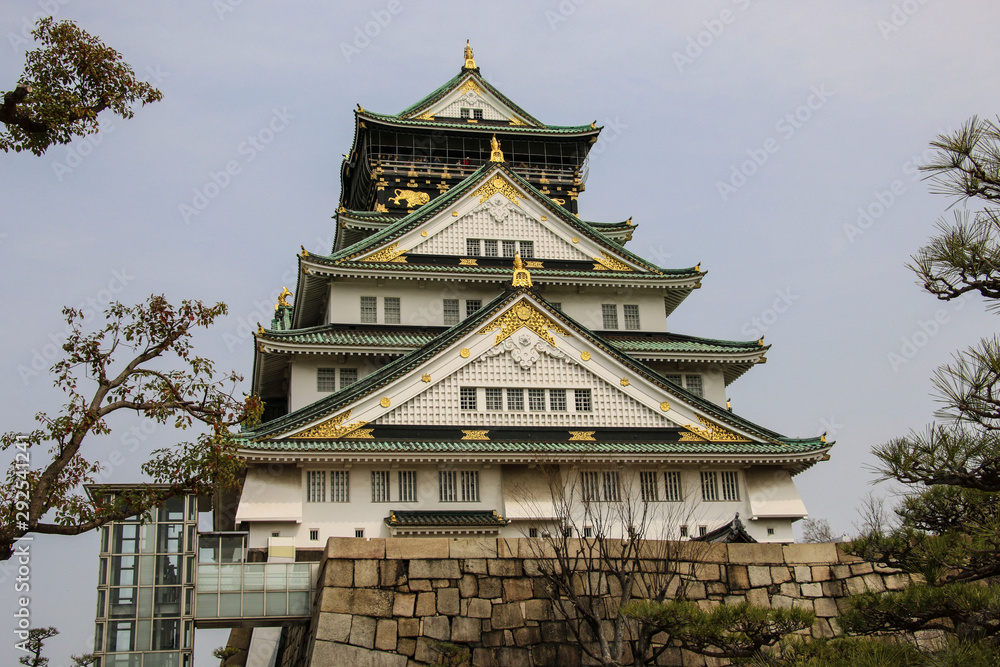 The Osaka castle, a Japanese ancient castle as symbol or landmark in Osaka, Kansai, Japan