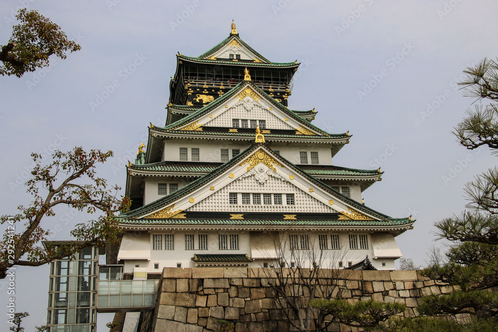 The Osaka castle, a Japanese ancient castle as symbol or landmark in Osaka, Kansai, Japan The Osaka castle, a Japanese ancient castle as symbol or landmark in Osaka, Kansai, Japan