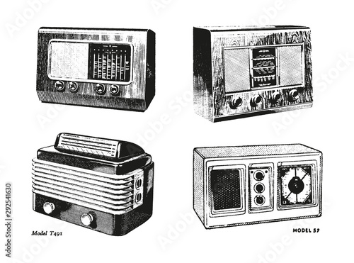 Retro Radio Vector - trace illustration isolated on white background, music, vintage style
