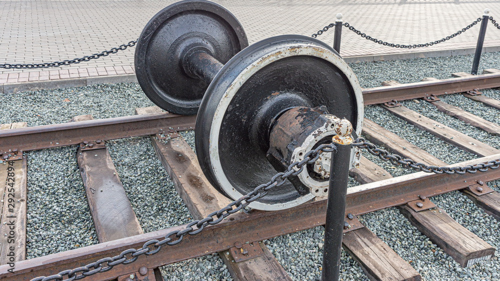 Monument to the railway wheelset. Sarapul City, Udmurt Republic, Russia. Monument to the railway wheelset. Sarapul City, Udmurt Republic, Russia.