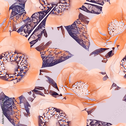Anemone flower seamless pattern.