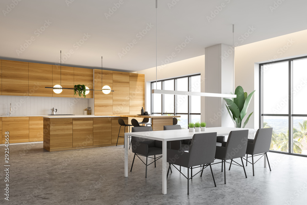 White and wooden kitchen corner with table White and wooden kitchen corner with table