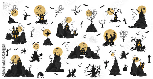 Halloween holiday constructor. Graphic template. Flat icons